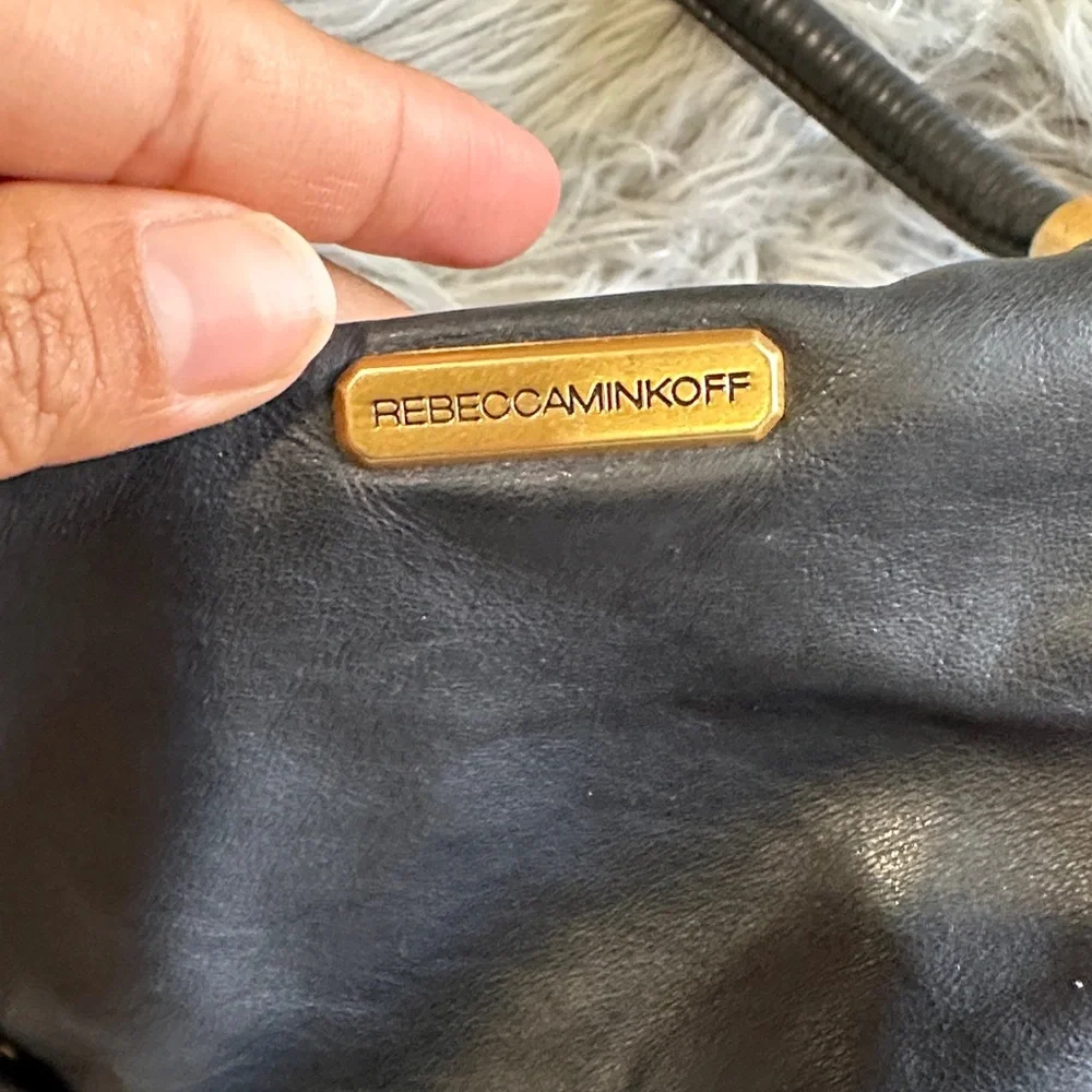 Rebecca Minkoff Black Leather Shoulder Bag with Gold Hardware (